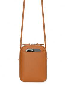 FOREVER MIYIN Minimalist Versatile Women's Crossbody Bag, Zippered Phone Bag, Solid Color Lychee Texture, Lightweight Large Capacity For Phone/Cosmetic Bag/Credit Cards, Essential For Daily Commute, Travel And Shopping - Brown - View 5