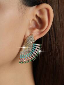 1pair Fashion Wing Shape Multi-Color Full Paved Cubic Zirconia Earrings, Colorful Unique Jewelry For Wedding Party Photoshoot Travel Daily Wear & Gift - Colorful - View 4