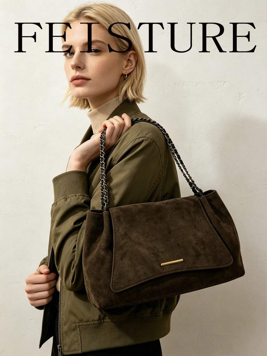 Solid Color Flap Velvet Chain Bag For Women, Fashionable Soft Shoulder Bag, Suitable For Girls, Women, College Students, New Professionals And White-Collar Workers, Perfect For Work, Business, Commute, School