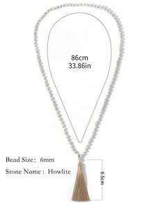 YAUKIA 6mm Tassel Long Necklace, Boho White Howlite 108 Beads Necklace, Mala Beaded Necklace, Meditation, Yoga, Prayer Jewelry Gifts For Women Men - White Pine - View 10