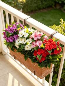 2pcs Impatiens Artificial Flowers | Multi-Color Faux Flower Planter, Stylish Decor For Patio & Balcony, Long-Lasting Fake Flowers, Home Outdoor Landscaping Must-Have, Table & Window Display Bouquet, Plastic, Suitable For Spring, Thanksgiving - Impatiens - View 1