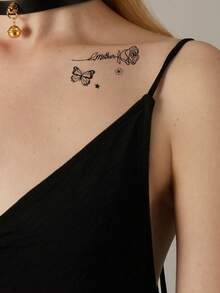 4PCS Black Minimalist Rose Heart Heartbeat Butterfly Star Pattern Party Gift DIY Holiday Gift Music Festival Temporary Waterproof Tattoo Stickers For Arm Shoulder Neck - Black - View 5