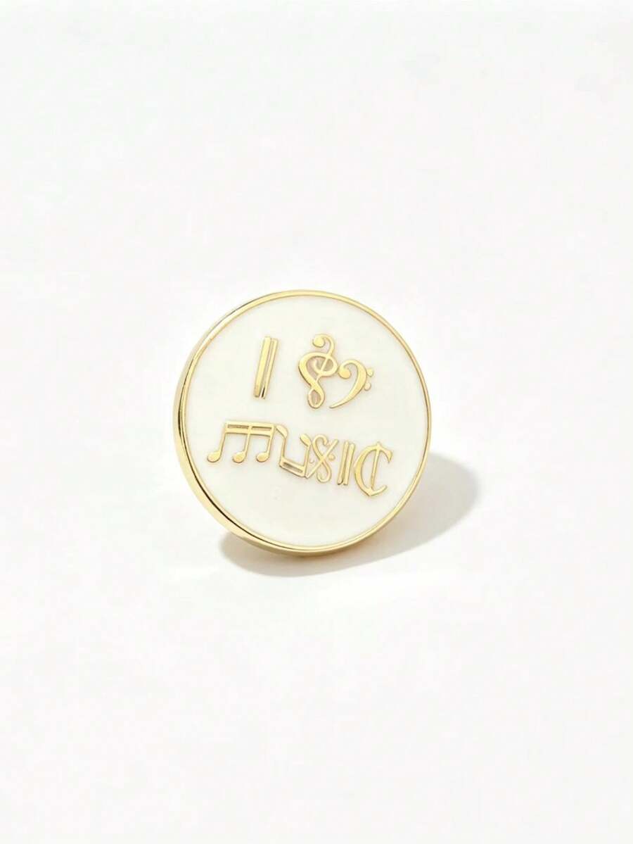 Alfiler de esmalte con nota musical, broche dorado redondo para mochila y ropa, regalo para fans de la música, broche de aleación de zinc con patrón geométrico casual, universal - Multicolor - Ver 1