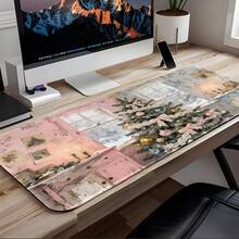 1pc Vintage Watercolor Christmas Tree Large Extended Mouse Pad, Romantic Winter Atmosphere Desk Mat, Non-Slip Rubber Base Stitched Edge Soft Fabric Keyboard Pad, Suitable For Office, Gaming, Gift - View 7
