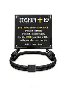 ZIRUISP 1pc Christian Cross Bracelet For Men, Adjustable Braided Rope Wristband, Joshua 1:9 Bible Verse Card, Inspirational Faith Jewelry, Baptism Gift - Square Cross Bracelet - View 6