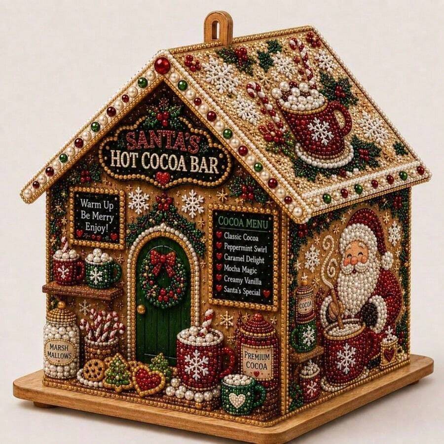 3D Christmas House Diamond Painting Kit, Adult Version, Holiday Decoration, Handmade Christmas Tree Ornament, Home Craft Gift