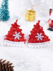 2pcs Red Christmas Hair Clips, Fabric Christmas Hat Snowflake Cute Flower Decor Hair Clips, Children Girls Christmas Gift Cute Hair Accessories - Red - View 8
