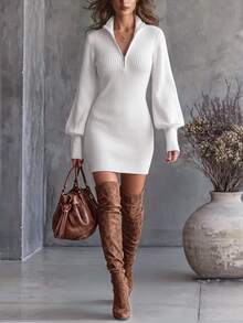 Roviva Women's Autumn Solid Color Design Bodycon Dress, Suitable For Party, Gathering, Holiday, Birthday Party, Work Commute, Office, Beach Vacation - White - View 9