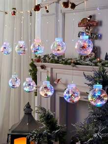 Christmas LED Curtain Lights, USB Powered Wishing Ball Snowman/Christmas Tree/Santa Claus Hanging Decor, With Remote Control Button, Suitable For Christmas, Halloween, Thanksgiving, New Year Decoration, Christmas Decoration - Multicolor - View 7