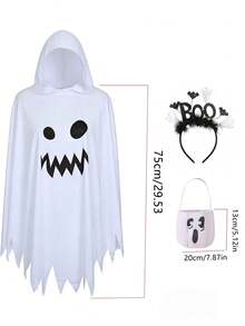3Pcs Women's Ghost Costume Kit, Adult Halloween Cosplay Outfit For Dress-Up Party & Dance Performance - Ghost Makeup Set 4PCS - View 9