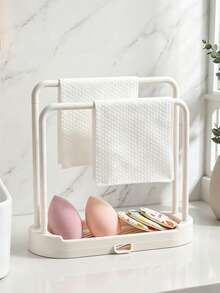 Space-Saving Sink Side Storage Rack, Double-Bar Napkin Drying Rack With Detachable Drip Tray, Multifunctional Countertop Organizer For Kitchen Sponges And Bathroom Toiletries, Home Storage Decor - Multicolor - View 7