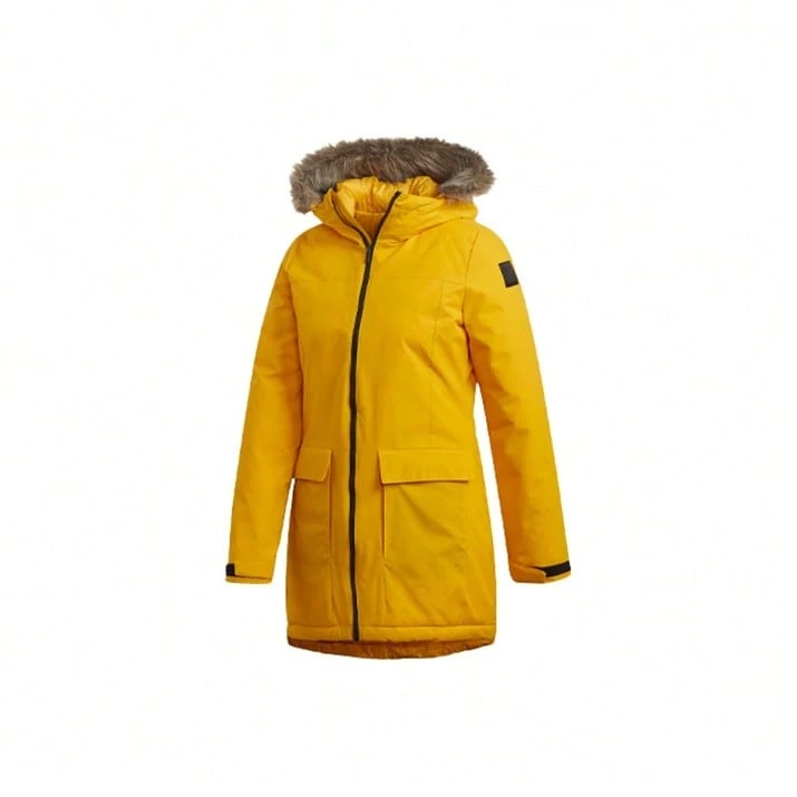 Áo khoác parka có mũ adidas giữ ấm chống lạnh dáng dài vừa, mùa đông, nữ, màu cam - Màu vàng - Xem 1