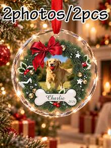 Custom Dog Photo Christmas Ornament, Personalized Name Pet Keepsake, Festive Wreath Tree Decoration, Customized Picture Wall Hanging Decor, Customizable Holiday Party Decor, 2026 Christmas Tree Decorations, Christmas Gift For Pet Lovers, Home Decor - Style a - View 7