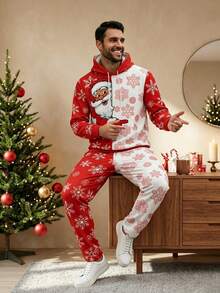 Men's Funny Santa Claus Print Hoodie And Sweatpants Set, Fall Clothes - Multicolor - View 2