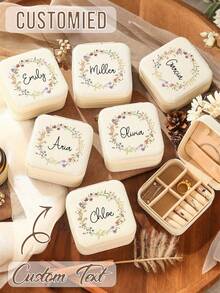 1pc Customized Women's Jewelry Storage Box, Personalized Name Printing, Fashion Personalized Leather Jewelry Box, Exquisite Memorable Holiday Gift, Suitable For Mother's Day Gift For Mom, Best Friend, And Anniversary Christmas Gift - Multicolor - View 7
