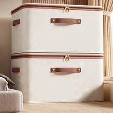 1pc Minimalist Beige Linen Foldable Storage Box With Handle, Portable Clothes Organizer Bin, Suitable For Under Bed Placement, Applicable For Bedroom Closet Organization, Seasonal Clothing Storage And Daily Home Storage Organization - Beige - View 2