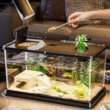 Transparent Fish Tank With Lid, Desktop Aquarium And Turtle Breeding Tank For Goldfish, Turtles And Small Aquatic Pets, Mini Aquarium For Home, Living Room And Office - Black - View 1