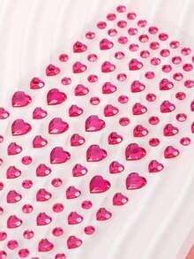 1pc Multi-Grain Rose Red Heart 3D Faux Rhinestone Face Decor Stickers, DIY Festival Gift, Music Festival Party Makeup Ball Hair Face Body Decoration - Pink - View 2