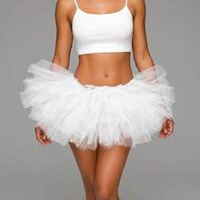 5-Layer Halloween Gothic E-Girl Black Mesh Layered Mini Skirt - High Waist Ruffle Fluffy Ballet Skirt, Streetwear And Party Outfit - White - View 2