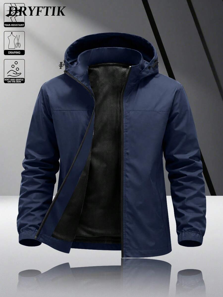 Men's Hooded Zip-Up Jacket Long Sleeve Full Zip Versatile Casual Jacket For Daily Wear And Travel - Blue - View 1