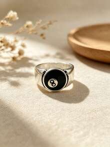 1pc Lucky Black Ring, Fashionable Personalized Popular European & American Vintage Style, Suitable For Daily Wear - Multicolor - View 5