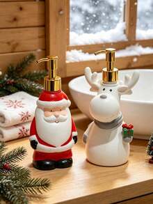 1pc Santa Claus Painted Liquid Dispenser Bottle, Suitable For Bathroom Hand Soap, Shampoo, Body Wash, Conditioner, Refillable Pump Head Bottle - Multicolor - View 4