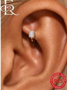 EleRunis 1 Buah Anting Hoop Rook Conch Klasik Tidak Beraturan CZ Perak Sterling 925 Berlapis Emas 18K untuk Tulang Rawan Telinga Atas Helix untuk Wanita, Pemakaian Sehari-hari dan Pesta - Emas - View 1