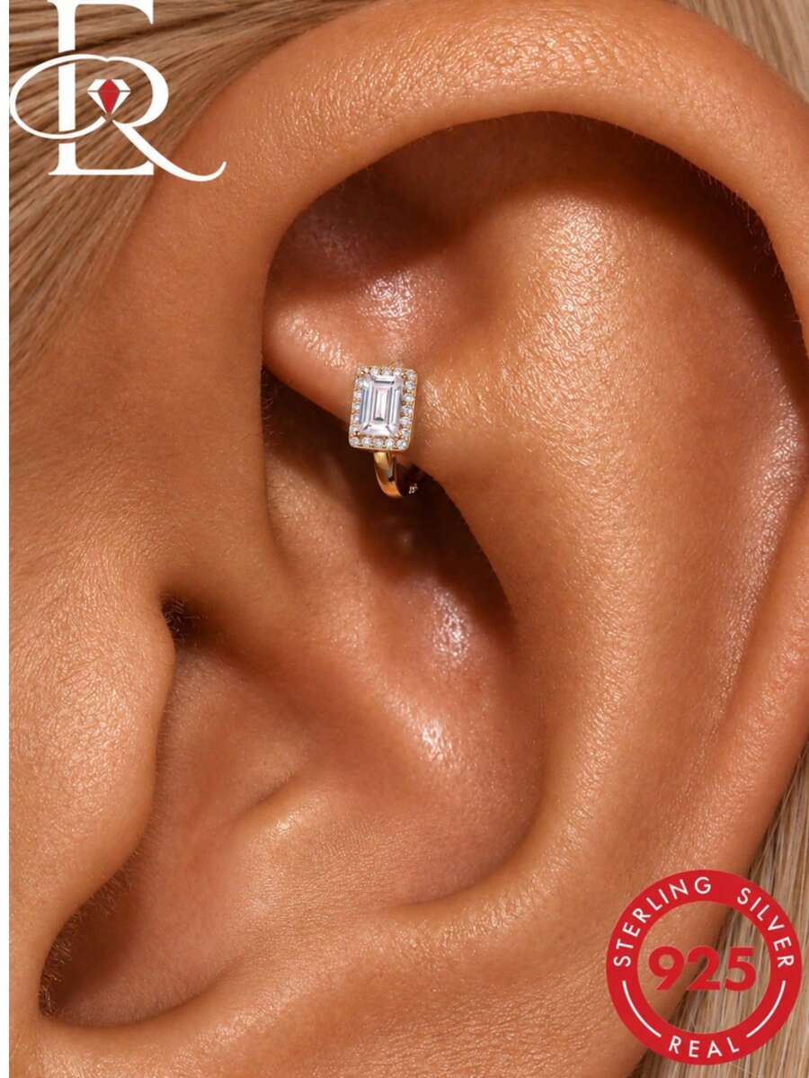 EleRunis 1 Buah Anting Hoop Rook Conch Klasik Tidak Beraturan CZ Perak Sterling 925 Berlapis Emas 18K untuk Tulang Rawan Telinga Atas Helix untuk Wanita, Pemakaian Sehari-hari dan Pesta - Emas - View 1