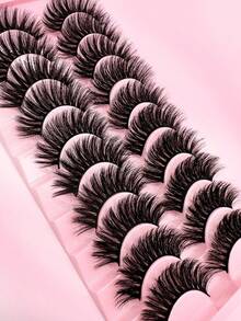 10 Pairs Faux Mink Fur Natural False Eyelashes, 3D Dramatic Thick Long Dark Cat Eye Lashes - Black - View 1