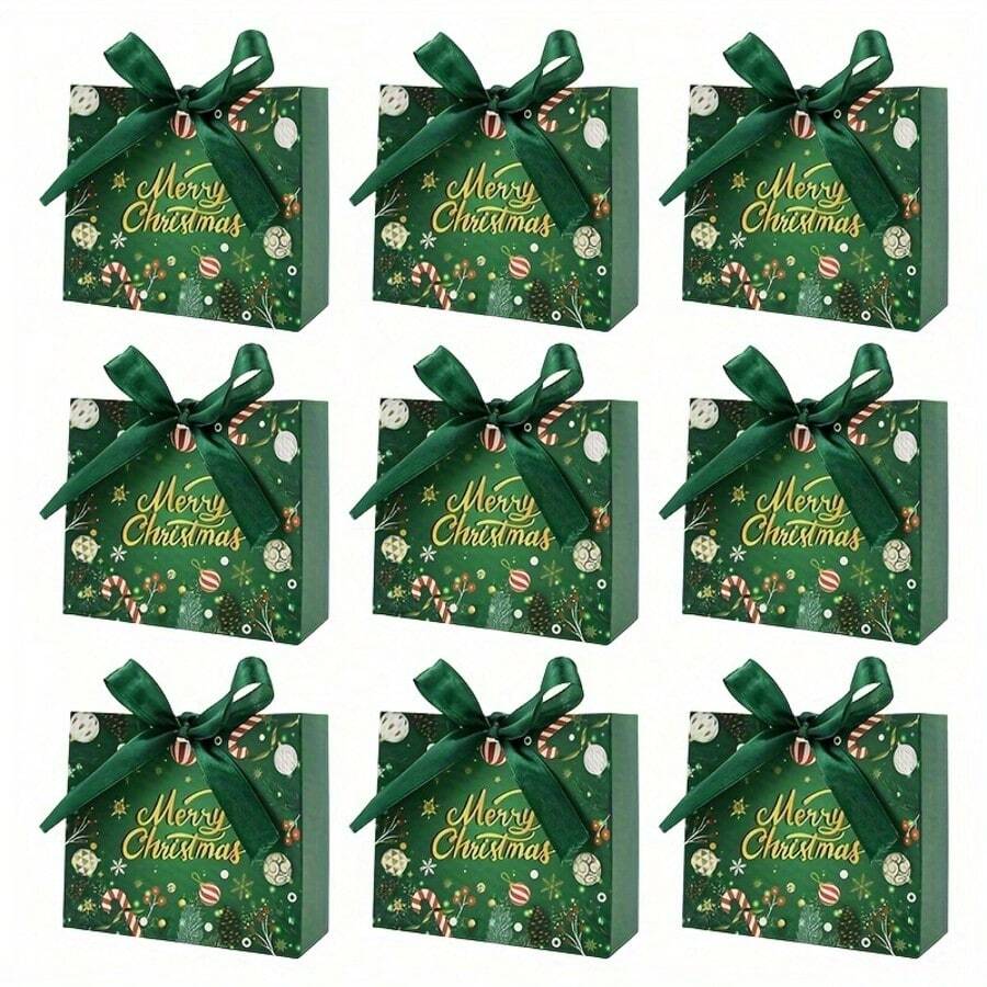 12/24pcs Christmas Decoration Gift Boxes, Elegant Green Bow Ribbon Christmas Paper Gift Boxes, Holiday Gift Storage Boxes, Suitable For Christmas Party Decoration And Gifting - Multicolor - View 1