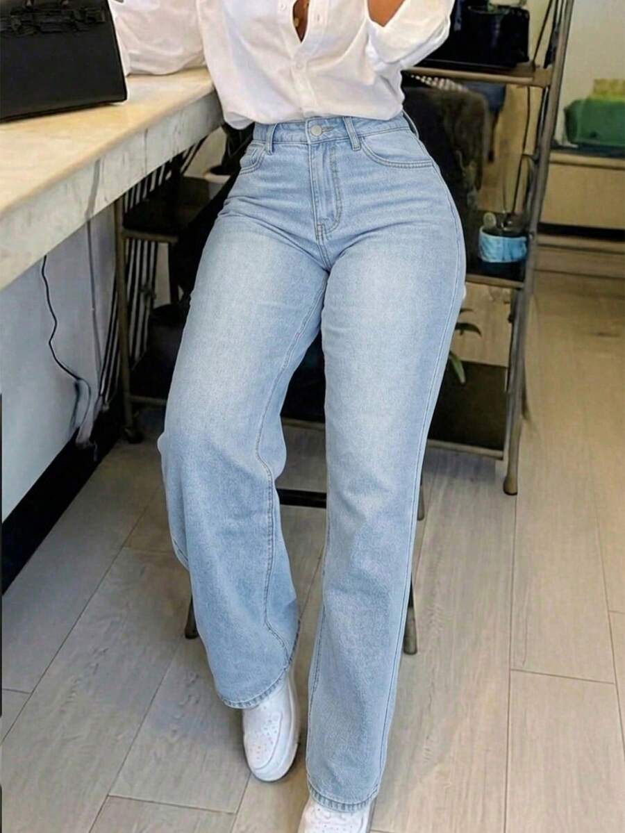 Women's Vintage Loose Boyfriend Straight Leg Denim Jeans Casual Fall - Light Wash - View 1