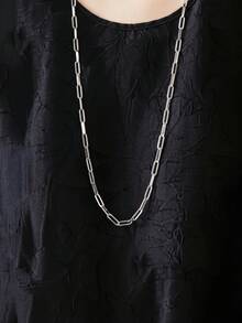 1pc Stainless Steel Gold Paperclip Chain Long Necklace, Minimalist Women's Everyday Wear Necklace - Necklace - View 2