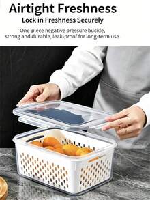1/3 Food Strainer Basket, Household Sealed Refrigerator Storage Box With Strainer Basket And Lid, Suitable For Storing Various Fruits And Vegetables - White - View 4