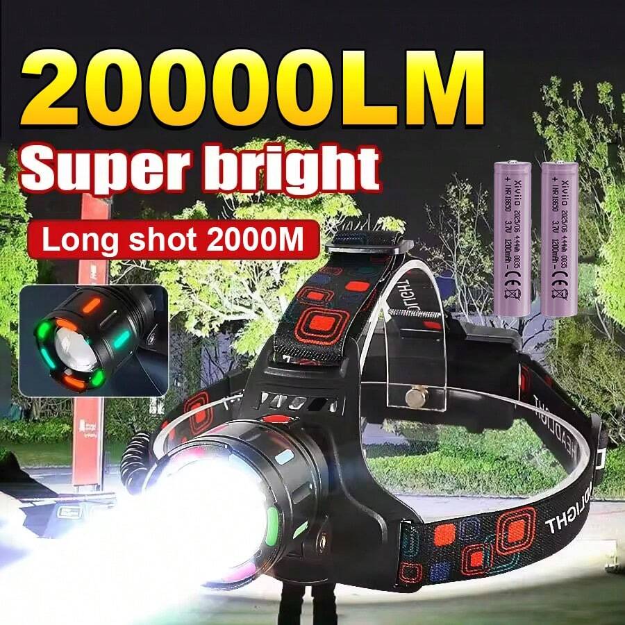 Super Bright Fluorescence Fishing Headlamp 4 Modes USB Rechargeable Head Flashlight Outdoor Headlight 18650 Waterproof Head Lantern