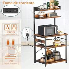 Estante Organizador para Cocina de 5 Niveles con Enchufes Integrados y Ganchos, Mueble de Almacenamiento Multifuncional para Microondas, Cafetera, Horno, Utensilios y Electrodomésticos, Amplio Espacio para Mantener la Cocina Ordenada, Diseño Práctico y Resistente para Hogar y Departamento - Negro - Ver 2