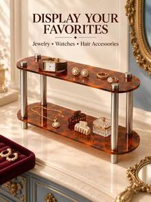 French Vintage Double-Layer Acrylic Desktop Organizer, Leopard Print Amber Brown Texture Perfume Jewelry Cosmetics Storage Display Rack, Suitable For Bedroom Vanity Entryway - French Vintage - Double-layer Leopard Print - View 3