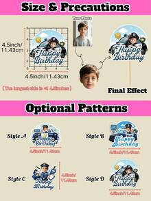 Personalized Face Photo Cake Topper, Custom Happy Birthday Cake Topper With Your Photo, Fun Birthday Cake & Cupcake Decorations, Police Car Theme Party Supplies, Custom Photo Cake Decor For Kids Boys Birthday Parties - Multicolor - View 2