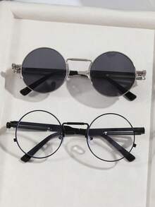 2 Pairs Metal Round Frame Men's Fashion Glasses - Multicolor - View 2