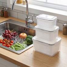 Virellio Refrigerator Vegetable Fruit Storage Containers Grey With Drain Basket Stackable Kitchen Organiser Bin For Meal Prep - Grey - View 7