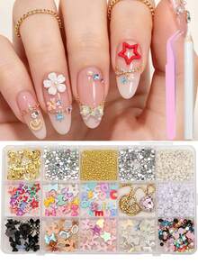 1Box Nail Charms Nail Supplies Resin Flat Bottomed Rhinestone Bow Nail Charms, Light Luxury Simple Metal Nail Supplies, Shiny Rhinestone Nail Gems, Suitable For Multi-Functional DIY Accessories Nail Decoration - Multicolor - View 1