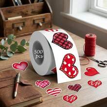 500pcs/Roll Valentine's Day Y2K Heart Doodle Stickers, 1 Inch Assorted 8 Designs, Valentine's Day Birthday Wedding Holiday Party Gift Packaging DIY Creative Scrapbook Material Handmade Gift Envelope Sealing Stickers - A - View 1