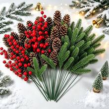 Pine Branch, Pine Cone And Red Berry Decor/Realistic Plastic Tree Branch Christmas Tree Decoration/Winter Wedding And Wreath Centerpiece Decor/Durable Pine Cone And Red Berry Decoration/Holiday Berry Wreath Accessory - Multicolor - View 4