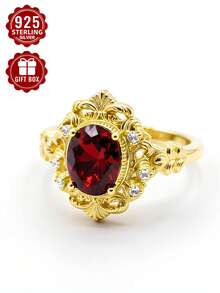 1pc 925 Sterling Silver Ring, Exquisite Carved Hollow Craftsmanship, Size 7-11, Comes With Gift Box - Gold - View 1