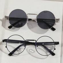 1 Pair Men's Metal Round Steampunk Fashion Glasses, Spring Leg Design, Ideal Gift For Boyfriend, Retro Metal Frame Accessory Suitable For Street, Vacation And Daily Wear - Multicolor - View 14
