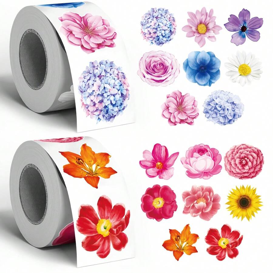 1pc Asymmetrical Flower Doodle Roll Stickers, 1 Inch Asymmetrical Pattern Floral Seal Labels, Stationery Stickers For School Supplies, Envelopes, Magazines, Phone Cases, Water Bottles, Computers, Helmets, DIY Decoration, Holiday Party Gift Wrapping, PVC Self-Adhesive Sealing Stickers - Multicolor - View 1
