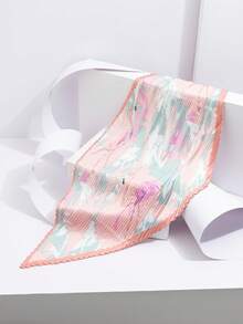 1pc New Style Mature Chic Horse Bit Chain Pleated Silk Scarf, Satin Pointed Triangular Bandana, Commuter Outfit Bag Decor Small Neck Scarf - Multicolor - View 5