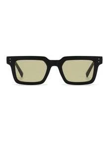 1 Pair Men's Black Square Minimalist Solid Color Rivet Decor Street Style Casual Fashion Glasses - Black - View 3