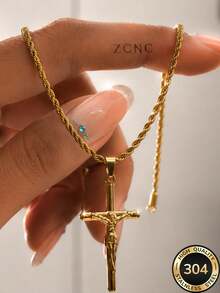 18K Gold Plated Women's European & American Style Vintage Cross Necklace 3pcs Set, Stainless Steel Durable, Daily Layering Gift Accessory - Gold - View 8