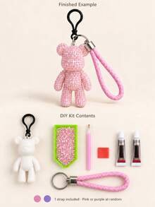 1pc DIY Rhinestone Bear Keychain Kit,Sparkly Bead Art Pendant With White Wrist Lanyard, Rhinestone Tray And Dotting Pen, Handmade Bag Charm Accessory For Craft Projects, Key Ring Decoration, Birthday Gift, Party Favor And Holiday Gift - Diamond DIY Kit - View 19