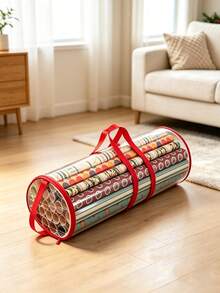 Multi-Color Wrapping Paper Storage Bag, Vertical Cylindrical Storage Bag With Transparent Observation Window And Reinforced Handle, Waterproof And Dustproof Large Capacity, Suitable For Wrapping Paper, Ribbons, Bows And Crafts, Perfect For Closets, Craft Rooms, Holiday Gift Wrapping And Party Preparation - Multicolor - View 2